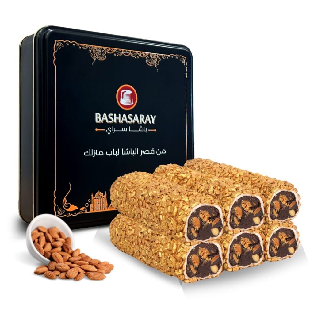 حلقوم بالبراوني مزين باللوز الذهبي