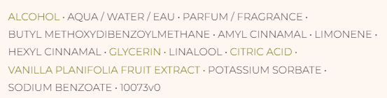 Ingredients of Yves Rocher Perfumed Body Spray