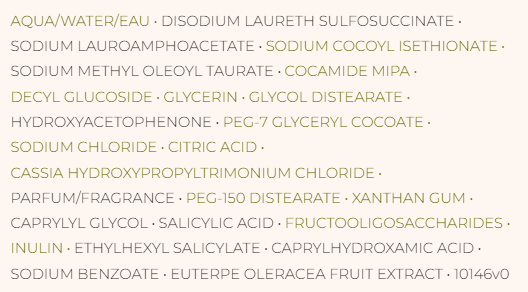 Ingredients of Yves Rocher shampoo for dyed hair