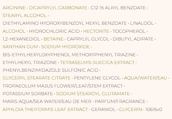 Ingredients of Yves Rocher Anti-Aging Detox Cream