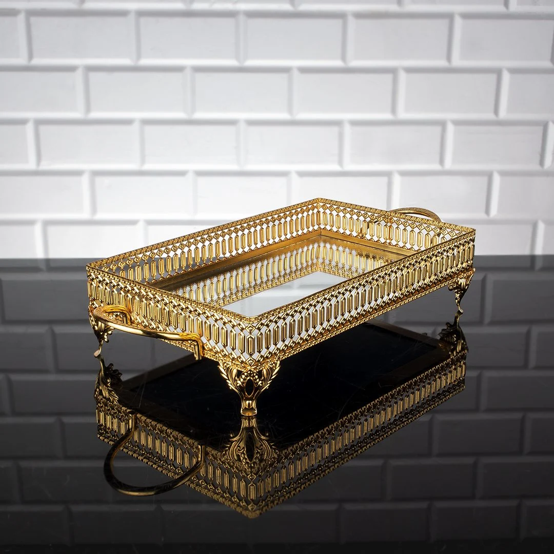 صحن تقديم İnci مستطيل حجم صغير - ذهبي صحن تقديم İnci مستطيل حجم صغير - ذهبي