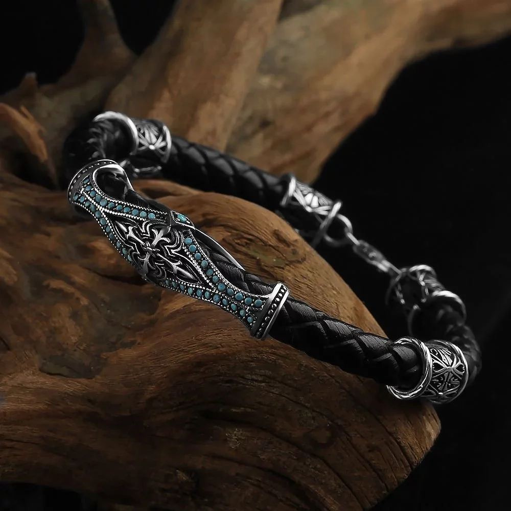 سوار جلد للرجال من الفضة الإسترليني عيار 925