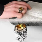 خاتم رجالي من الفضة الإسترليني بحجر السترين عيار 925