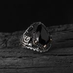 خاتم رجالي من الفضة الإسترليني منقوش بحجر الزركون