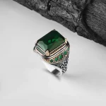 ⁦خاتم رجالي من الفضة الإسترليني بحجر الزركون الأخضر عيار 925⁩ - الصورة ⁦3⁩