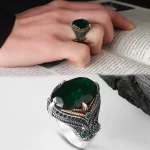خاتم رجالي فضة عيار 925 بحجر الزركون الزيتي