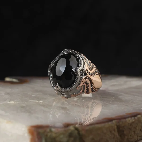 خاتم رجالي من الفضة الإسترليني عيار 925 مرصع بحجر الزركون روديوم