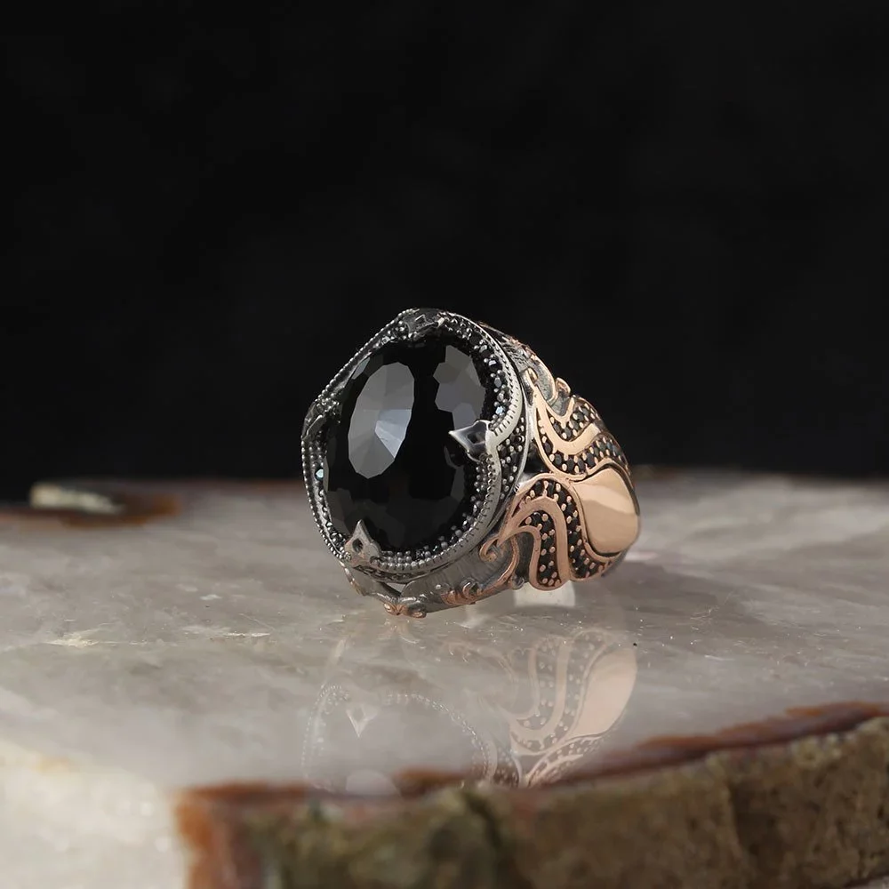 خاتم رجالي من الفضة الإسترليني عيار 925 مرصع بحجر الزركون روديوم