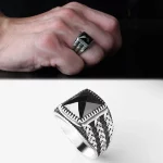 خاتم رجالي من الفضة عيار 925 بحجر الزركون الأسود