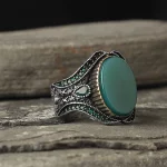 ⁦خاتم رجالي بحجر العقيق الأخضر من الفضة الإسترليني عيار 925⁩ - الصورة ⁦2⁩