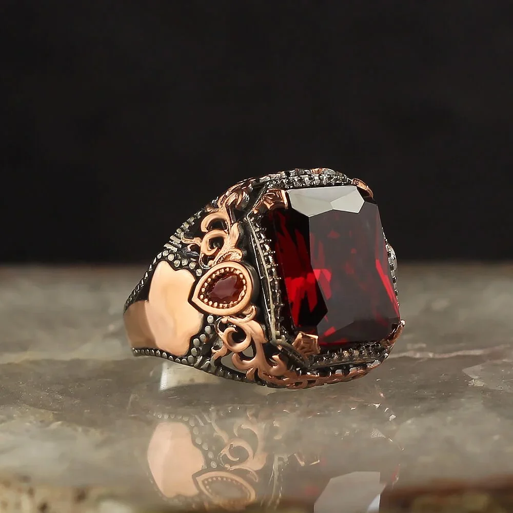 خاتم رجالي فضة بحجر الزركون المطلي بالروديوم