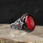 خاتم رجالي فضة عيار 925 بحجر الزركون الأحمر