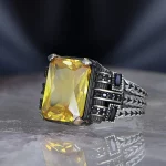 ⁦خاتم رجالي فضة عيار 925 بحجر السترين الأصفر⁩ - الصورة ⁦3⁩