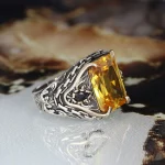 ⁦خاتم فضة 925 رجالي بحجر السترين الأصفر ⁩ - الصورة ⁦3⁩