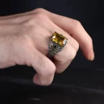 ⁦خاتم فضة 925 رجالي بحجر السترين الأصفر ⁩ - الصورة ⁦2⁩