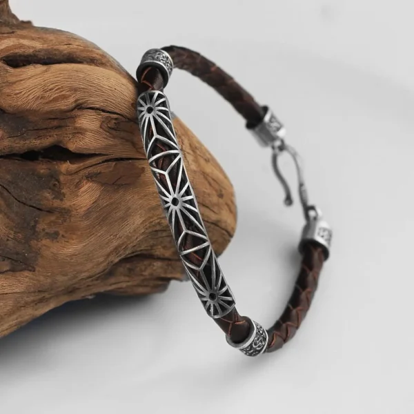 سوار جلد من الفضة الإسترليني 925 منقوش للرجال