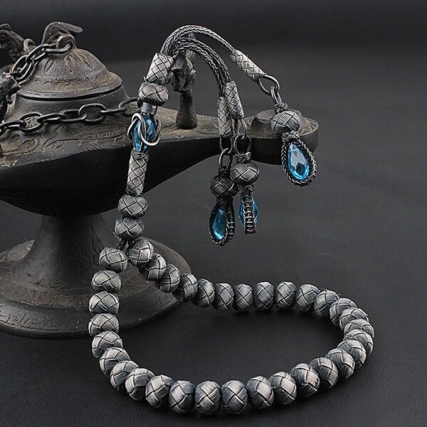 سبحة فضة قزازية مصنوعة يدويًا عيار 1000