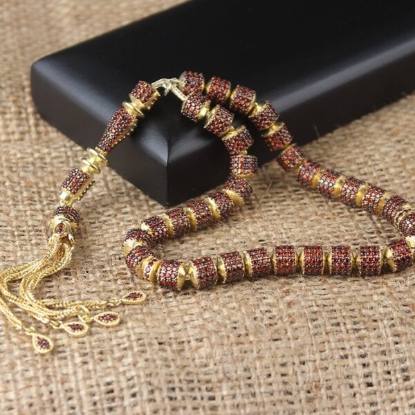 سبحة فضة إسترليني عيار 925 مرصعة بأحجار الزركون والانطباعات الفضية