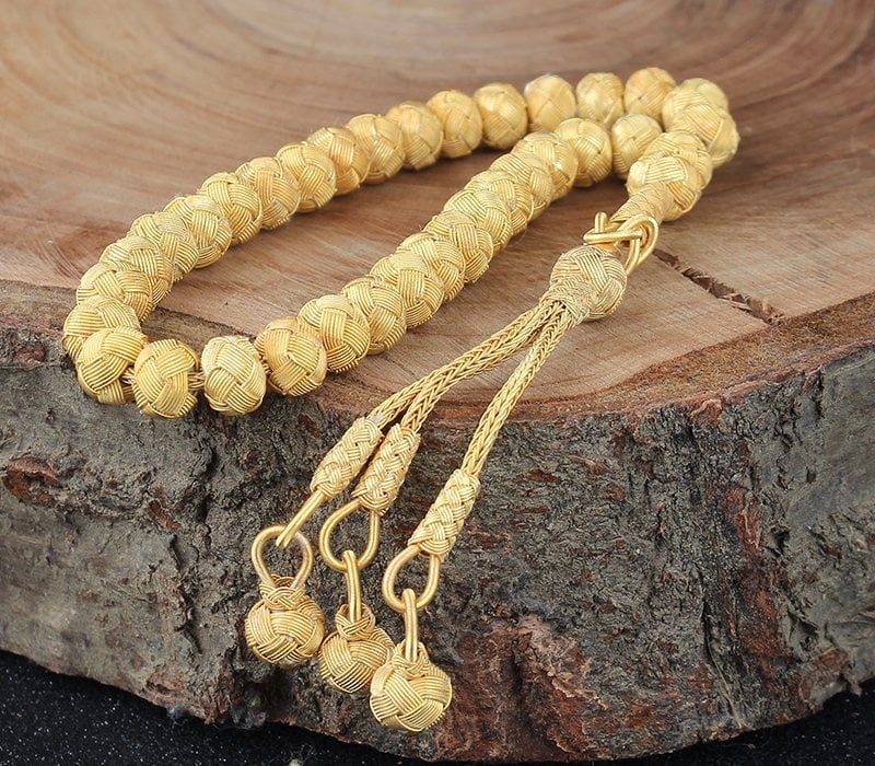 سبحة صلاة فضة عيار 1000 قيراط محبوكة يدويًا ومطلية بالذهب