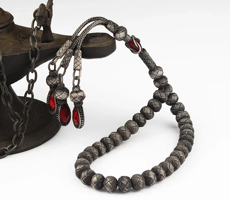 سبحة فضة عيار 1000 قزازي مصنوعة يدوياً 