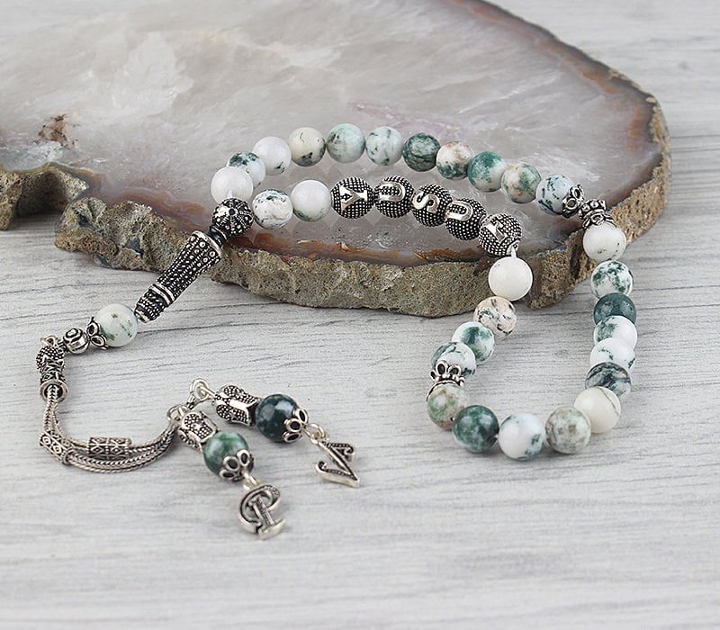 سبحة عقيق خشبي مع شرابة فضة عيار 925