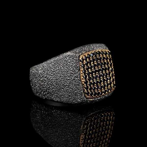 خاتم من الفضة الإسترليني عيار 925 مصنوع يدويًا ومجهز بتقنية السفع الرملي