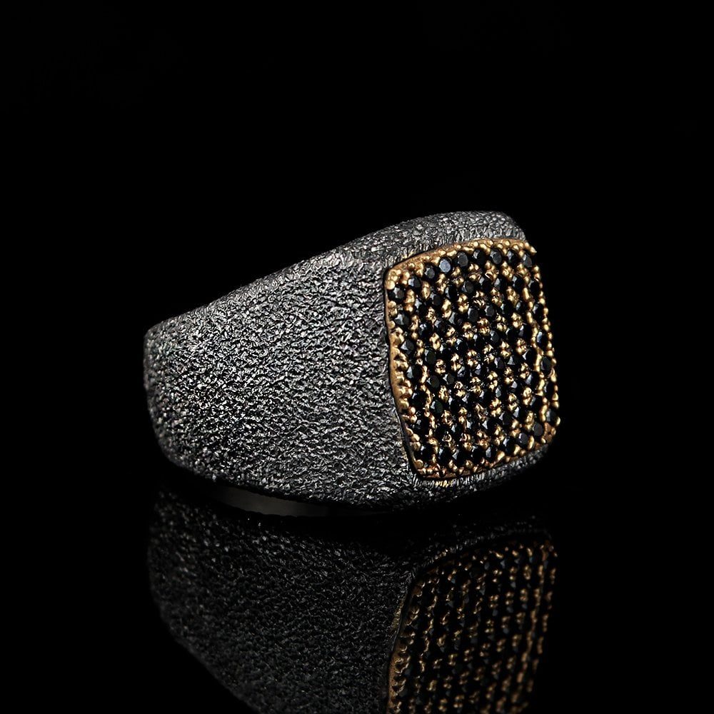 خاتم من الفضة الإسترليني عيار 925 مصنوع يدويًا ومجهز بتقنية السفع الرملي